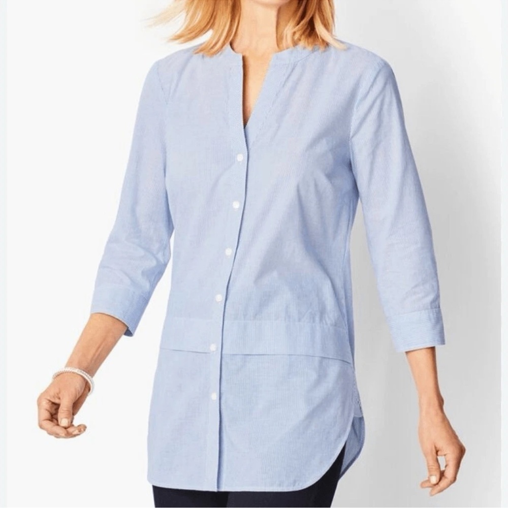 Talbots Blue and White Pinstriped Size 2X Shirt